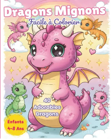 Cute Dragon Coloring Book for Kids Ages 4-8 | 40 Easy Kawaii Dragons to Color | Bold Thick Lines for Boys and Girls