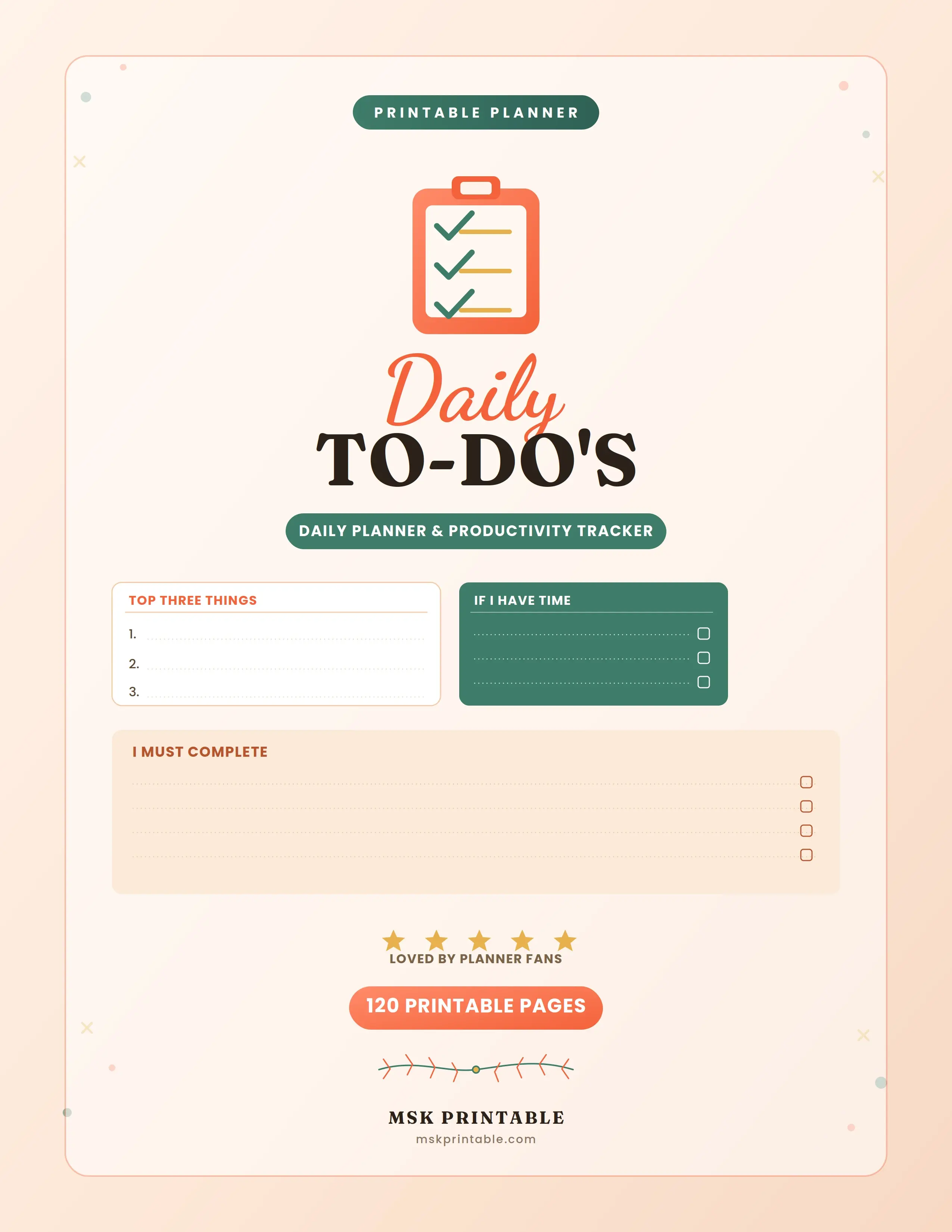 Daily To-Do Planner  Printable Daily Task Tracker and Productivity Planner (120 Pages, PDF Download)